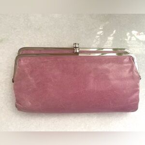 Hobo International Pink Leather Kiss Lock Wallet Clutch